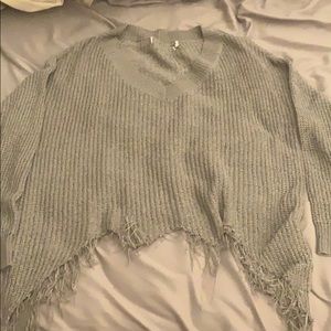 Grey distressed cropped sweater